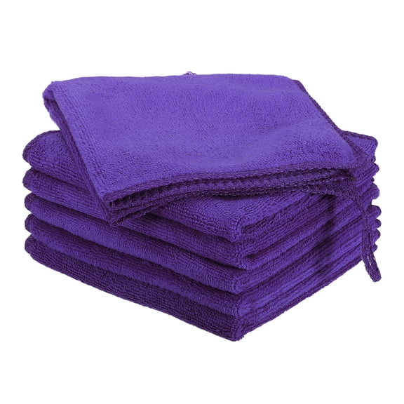 Uxcell 6pcs 10" x 10" Microfiber Cleaning Cloth Absorbent with Hook, Purple