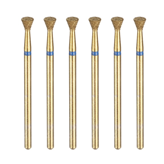 Uxcell 6pcs 120-140 Grits Titanium Diamond Grinding Bit 4.7mm Inverted Cone 3mm Length