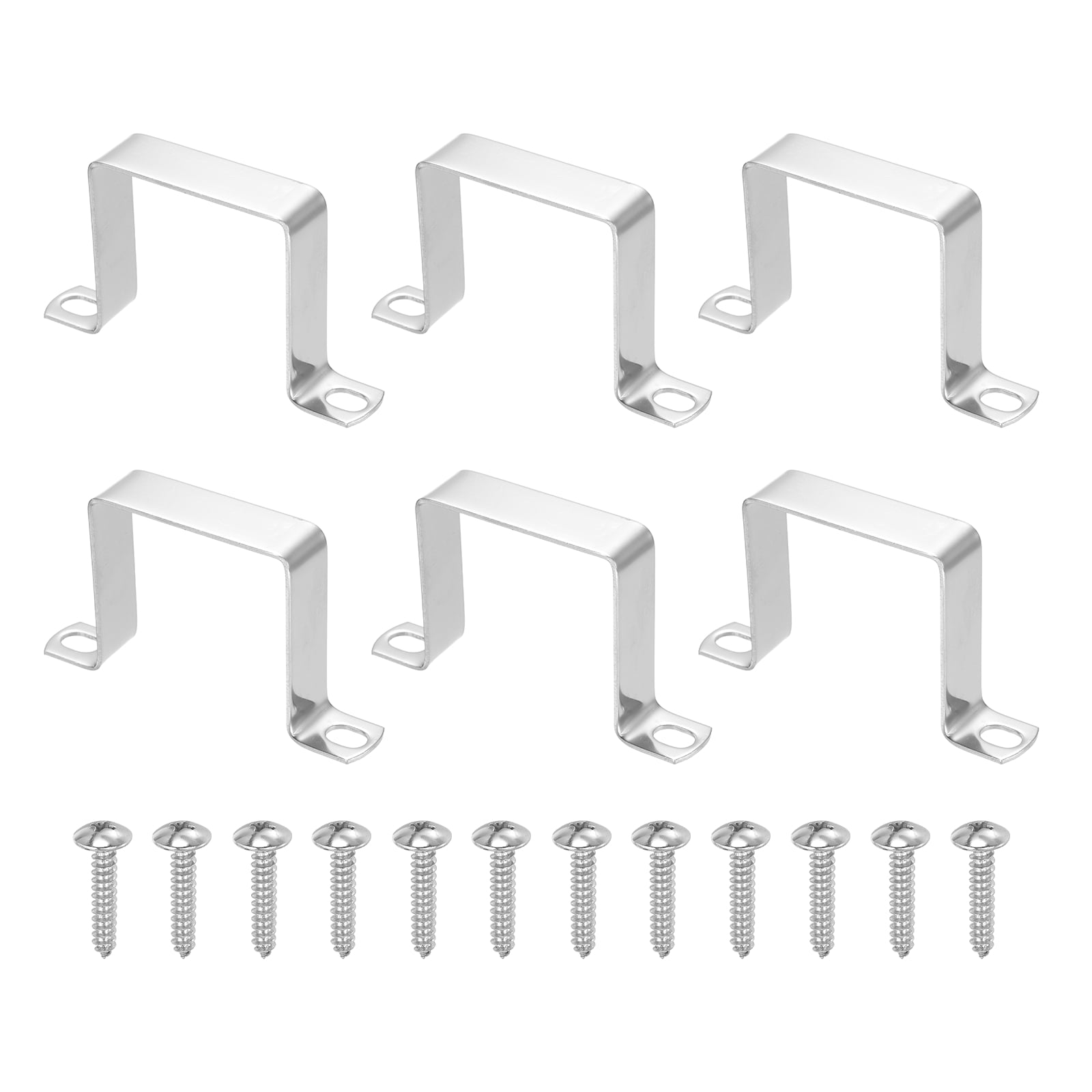 Uxcell 6pcs 2-3/8" x 2-3/8" Square Pipe Clamp, 304 Stainless Steel U Shaped Connector Bracket Heavy Duty Tube Strap Buckle with Self-Tapping Screws for Tube Installation