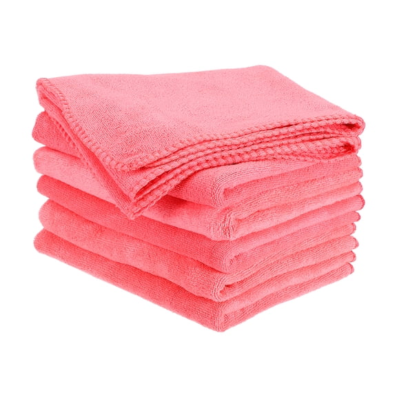 Uxcell 6pcs 24" x 12" Microfiber Cleaning Cloth Absorbent, Rose Red