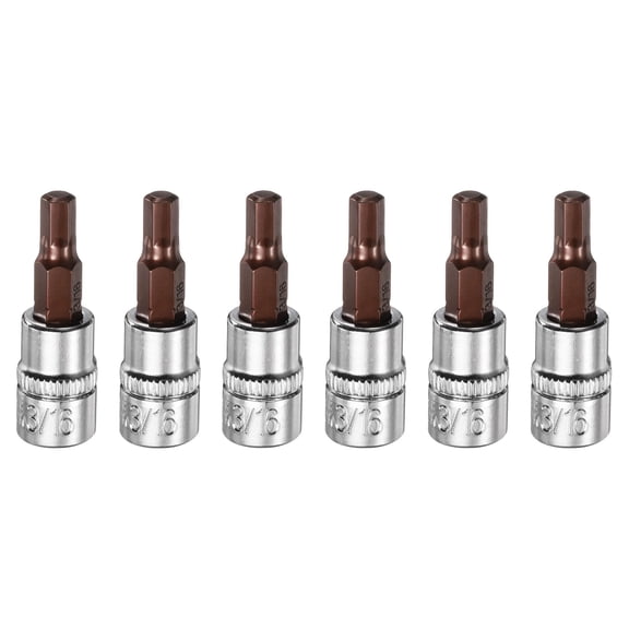 Uxcell 6pcs 3/16" Hex Bit Socket 1/4" Square Drive SAE Extension Impact Bit Power Nut Driver Set S2 & CR-V Steel Socket Ratchet Wrench Bits
