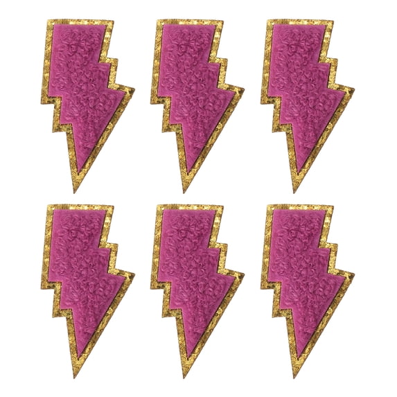 Uxcell 6pcs 3 Inches Chenille Patches with Gold Edges, Thunder Bolt Flash Iron on Patch Embroidery Applique Clothing Patching for DIY Hats Bag Jeans Jackets, Purple
