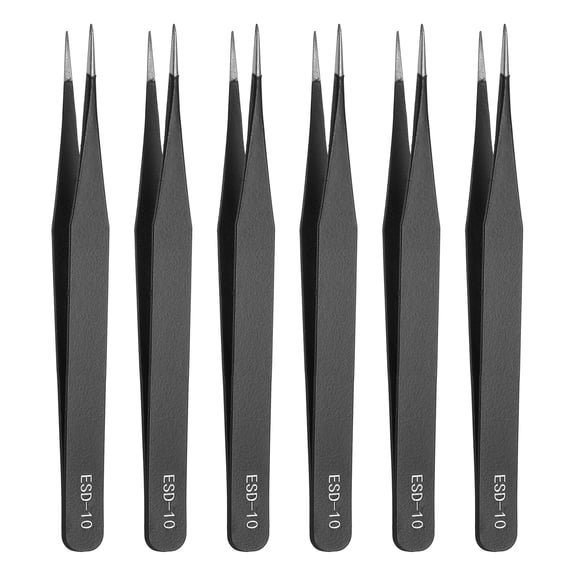 Uxcell 6pcs 4.76" Long ESD-10 Anti-static Straight Pointed Tip Tweezers Stainless Steel Non-magnetic Precision Tweezers for Various Electronics Precise Repair