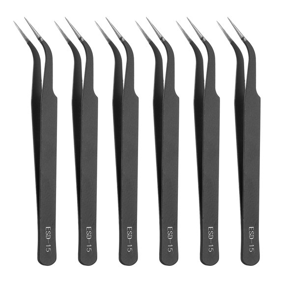Uxcell 6pcs 4.84" Long ESD-15 Anti-static Straight Pointed Tip Tweezers Stainless Steel Non-magnetic Precision Tweezers for Various Electronics Precise Repair