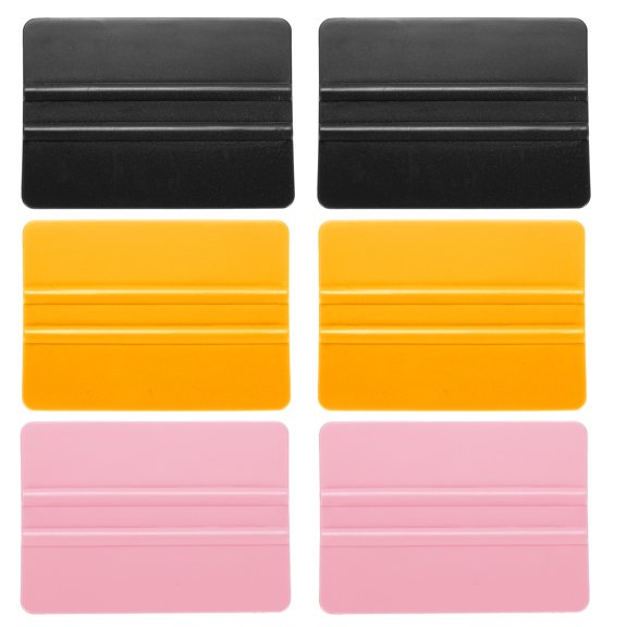 Uxcell 6pcs 4" Vinyl Wrap Squeegees, Car Tint Tool, Black/Pink/Yellow, 10x7cm(4x3") Flexible Non Slip Plastic Vinyl Scraper Tool for Window Tint, Car Film Wrap, Windshield Cleaning, Wallpaper