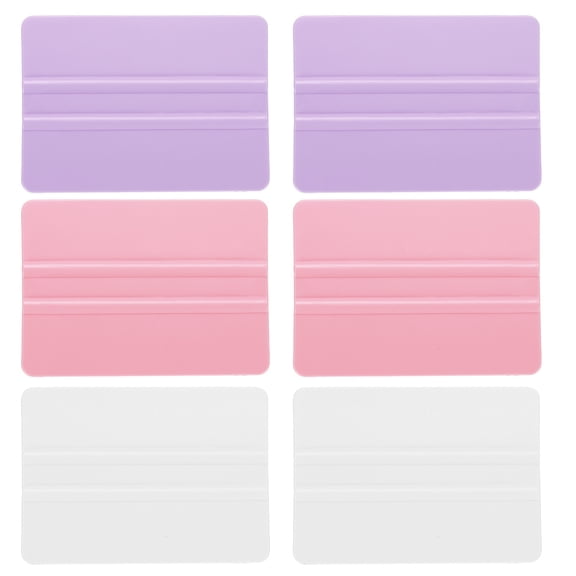 Uxcell 6pcs 4" Vinyl Wrap Squeegees, Car Tint Tool, Pink/Light Purple/White, 10x7cm(4x3") Flexible Non Slip Plastic Vinyl Scraper Tool for Window Tint, Car Film Wrap, Windshield Cleaning, Wallpaper