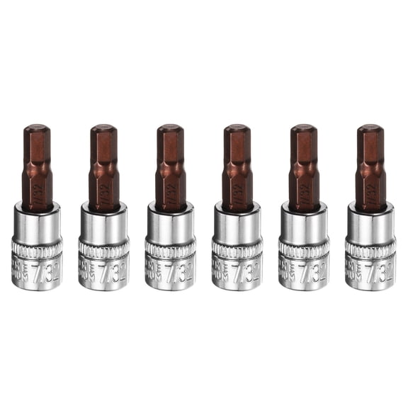 Uxcell 6pcs 7/32" Hex Bit Socket 1/4" Square Drive SAE Extension Impact Bit Power Nut Driver Set S2 & CR-V Steel Socket Ratchet Wrench Bits