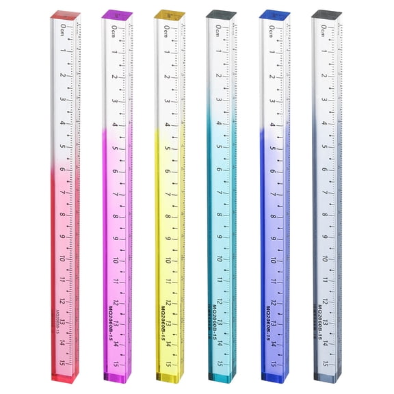 Uxcell 6pcs Acrylic Clear Straight Rulers 15cm Metric Transparent Gradient Three-Dimensional Plastic Ruler Square Cube Measuring Tool for Classroom Office, 6 Color