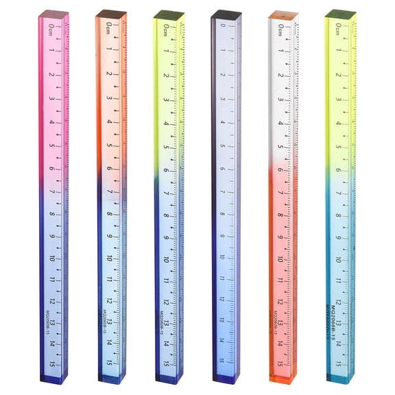 Uxcell 6pcs Acrylic Clear Straight Rulers 15cm Metric Transparent Gradient Three-Dimensional Plastic Ruler Square Cube Measuring Tool for Classroom Office, 6 Colors