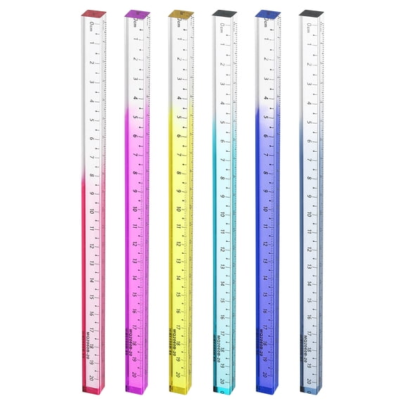 Uxcell 6pcs Acrylic Clear Straight Rulers 20cm Metric Transparent Gradient Three-Dimensional Plastic Ruler Square Cube Measuring Tool for Classroom Office, 6 Color