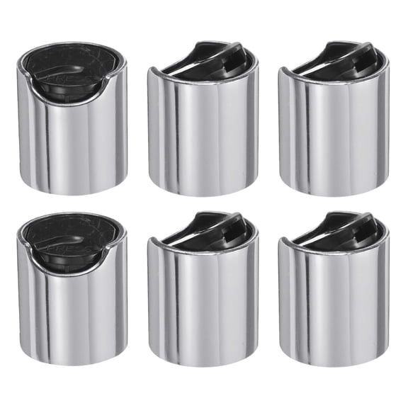 Uxcell 6pcs Aluminized Plastic Disc Top Caps, 20/410 Replacement Press Caps Durable Dispensing Lids for Squeeze Bottles, Refillable Bottles, Plastic, Empty, Shampoo Bottles, Silver Black