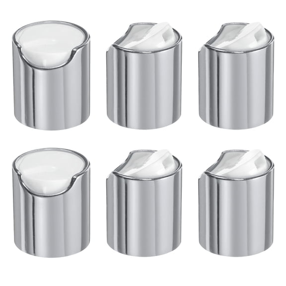 Uxcell 6pcs Aluminized Plastic Disc Top Caps, 20/410 Replacement Press Caps Durable Dispensing Lids for Squeeze Bottles, Refillable Bottles, Plastic, Empty, Shampoo Bottles, Silver White