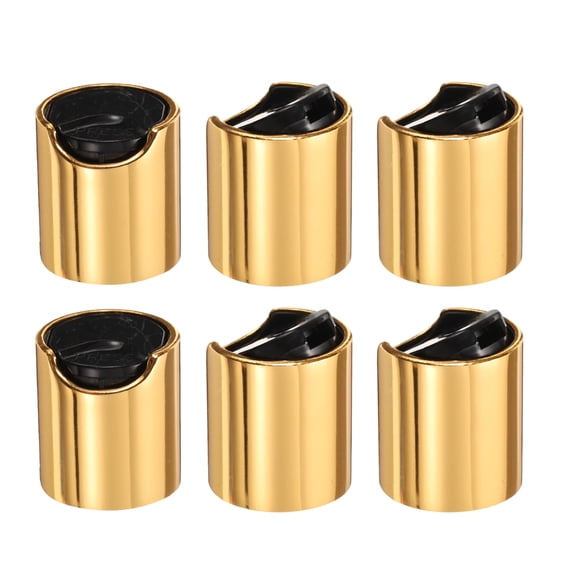 Uxcell 6pcs Aluminized Plastic Disc Top Caps, 20/410 Replacement Press Caps Durable Dispensing Lids for Squeeze Bottles, Refillable Bottles, Plastic, Empty, Shampoo Bottles, Gold Black