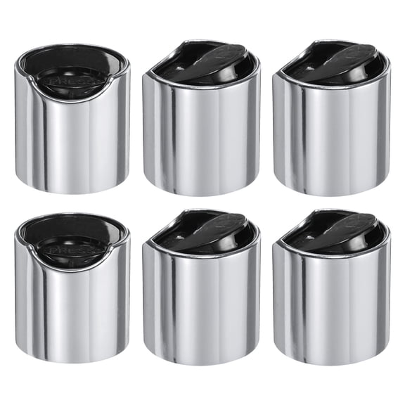 Uxcell 6pcs Aluminized Plastic Disc Top Caps, 24/410 Replacement Press Caps Durable Dispensing Lids for Squeeze Bottles, Refillable Bottles, Plastic, Empty, Shampoo Bottles, Silver Black