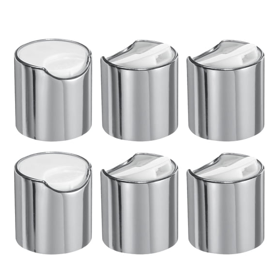 Uxcell 6pcs Aluminized Plastic Disc Top Caps, 24/410 Replacement Press Caps Durable Dispensing Lids for Squeeze Bottles, Refillable Bottles, Plastic, Empty, Shampoo Bottles, Silver White