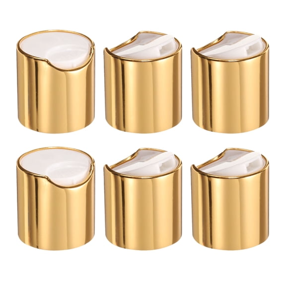 Uxcell 6pcs Aluminized Plastic Disc Top Caps, 28/410 Replacement Press Caps Durable Dispensing Lids for Squeeze Bottles, Refillable Bottles, Plastic, Empty, Shampoo Bottles, Gold White