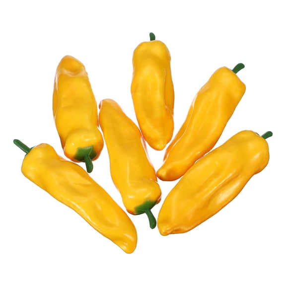 Uxcell 6pcs Artificial Hot Chili, Fake Hot Chili, 5.7Inch Realistic Faux Vegetable Simulation Decor for Kitchen Table Decor Photography Props, Yellow