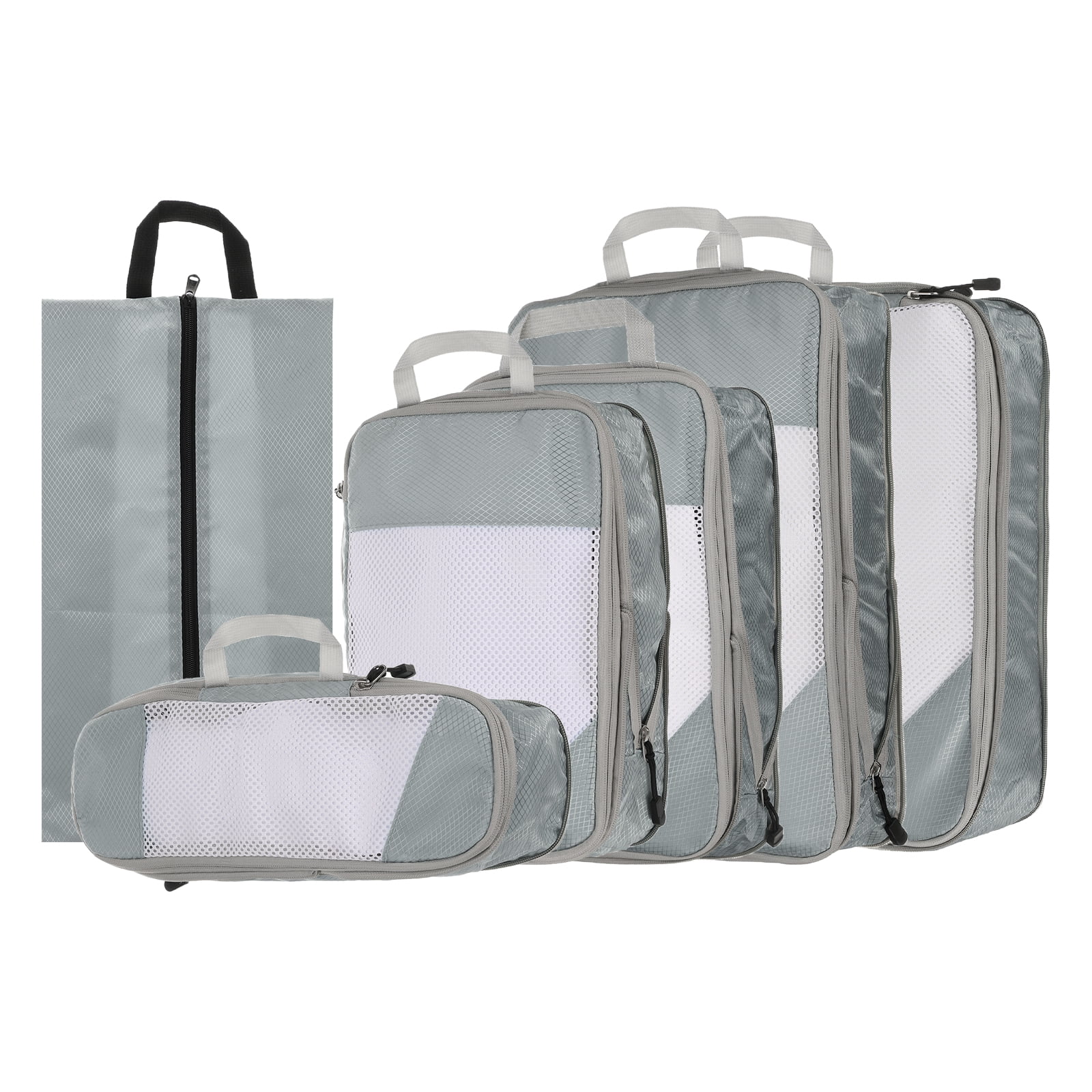Uxcell 6pcs Compression Packing Cube for Suitcases Lightweight Travel Essentials Luggage Organizers Bags, Grey