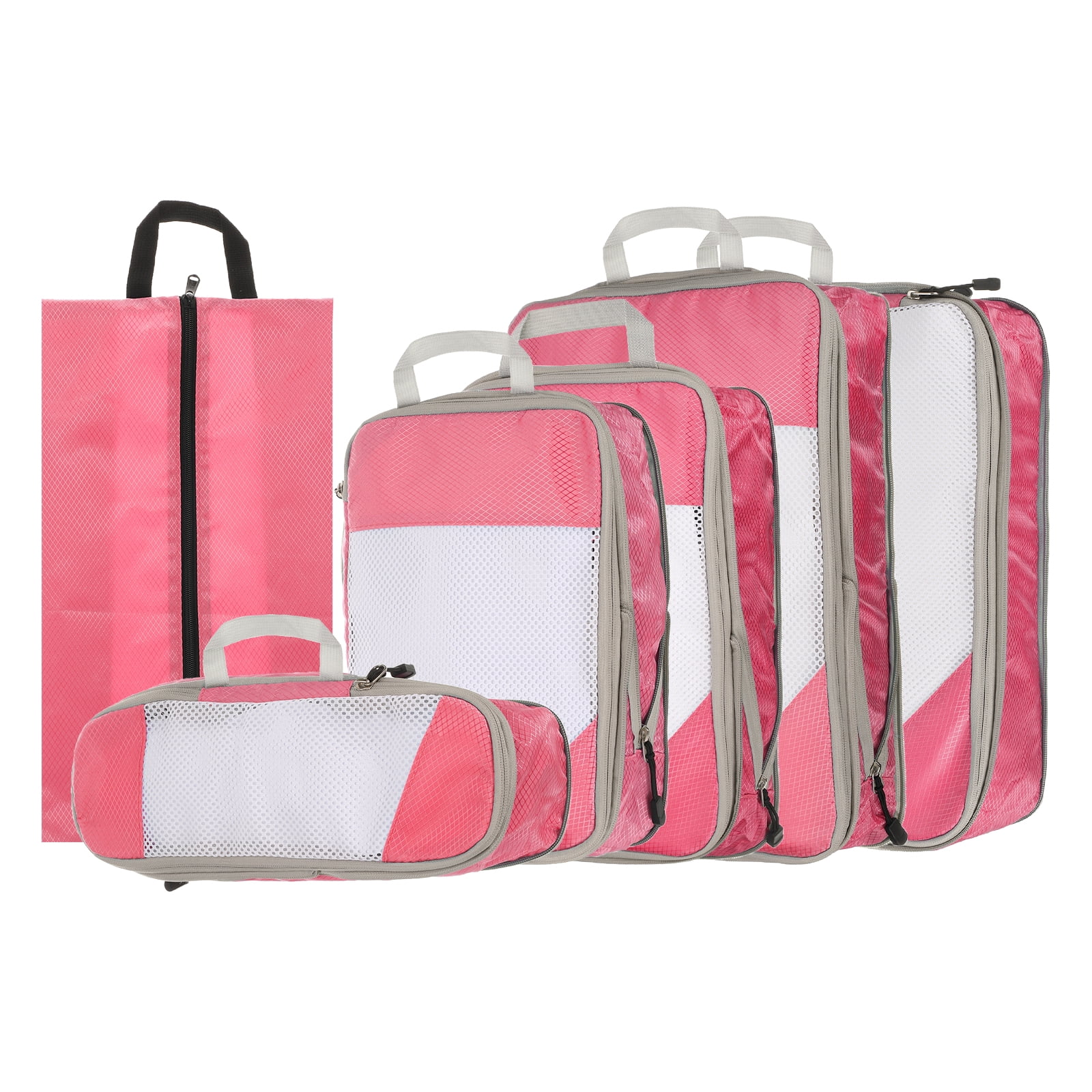 Uxcell 6pcs Compression Packing Cube for Suitcases Lightweight Travel Essentials Luggage Organizers Bags, Pink