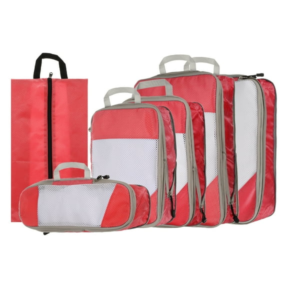 Uxcell 6pcs Compression Packing Cube for Suitcases Lightweight Travel Essentials Luggage Organizers Bags, Red