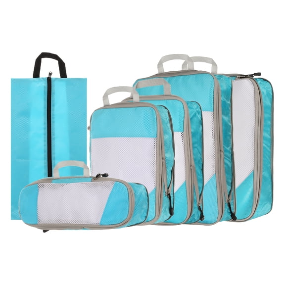 Uxcell 6pcs Compression Packing Cube for Suitcases Lightweight Travel Essentials Luggage Organizers Bags, Sky Blue