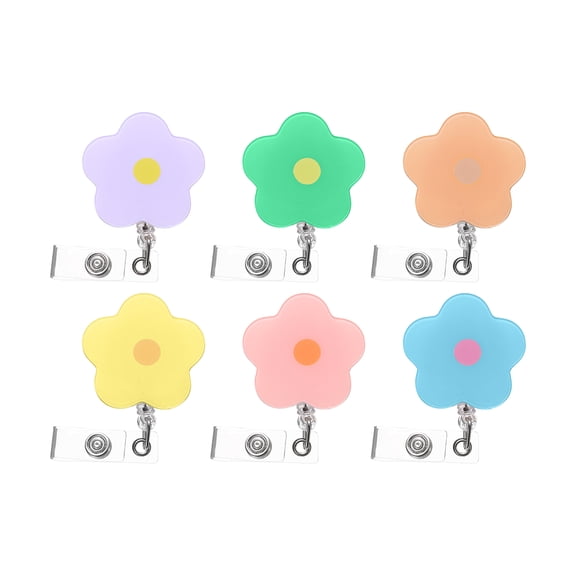 Uxcell 6pcs Cute Flower Badge Reel Retractable Floral ID Badge Reel Name Tag Badge Holder Clip with Clips and Retractable Cord for Office Teacher, 6 Colors