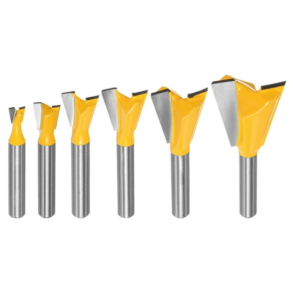 Uxcell 6pcs Dovetail Router Bit Set 1/4" 3/8" 1/2" 5/8" 3/4" 7/8" Dia 1/4" Shank Carbide 14 Degree Dovetail Joint Drill Bit