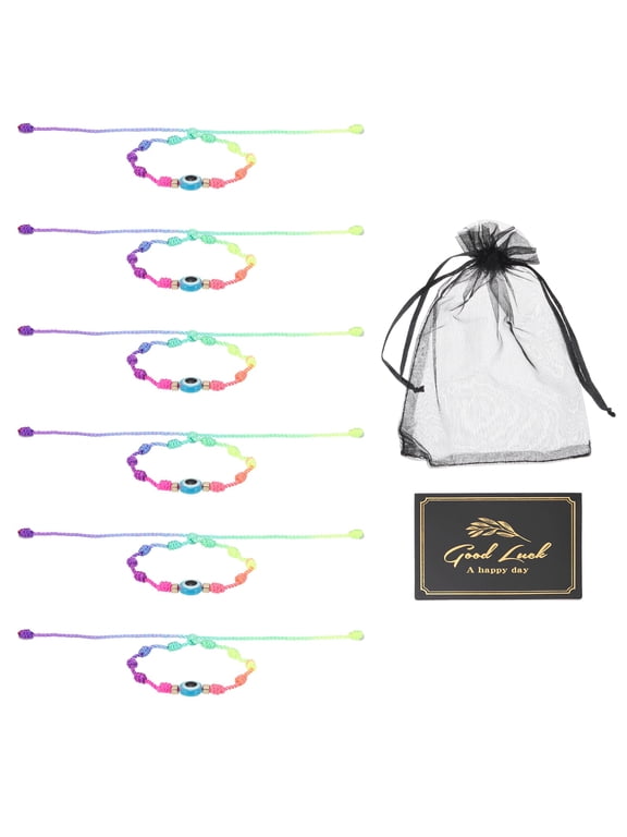 6pcs Evil Eye Bracelet, Handmade Knots Braided Rope String Adjustable Evil Eye Waterproof Good Luck Bracelet Set with Card & Mesh Bag for Luck Protection Women Men Gifts, Multicolor