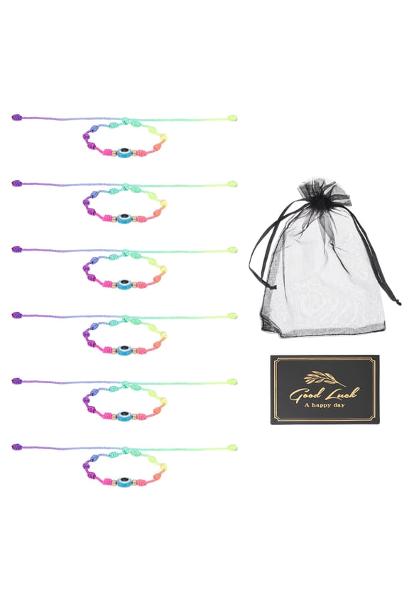 6pcs Evil Eye Bracelet, Handmade Knots Braided Rope String Adjustable Evil Eye Waterproof Good Luck Bracelet Set with Card & Mesh Bag for Luck Protection Women Men Gifts, Multicolor
