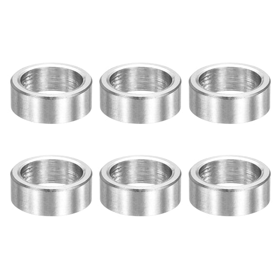 Uxcell 6pcs M12 Metal Spacers, 1/2" IDx5/8" ODx1/4" Length Stainless Steel Spacer Round Unthreaded Standoff Bushing Plain Finish for Screw Bolts, Silver 12x16x6mm
