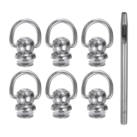 Uxcell 6pcs Metal Studs Rivets 8mm D-Ring Button Rivets with 3.5mm Leather Punch for Leather, Silver Tone