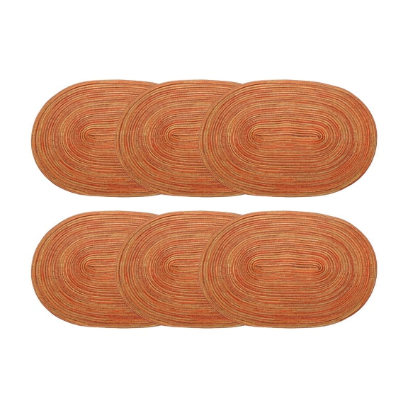 Uxcell 6pcs Oval Braided Placemats 20" Non-Slip Oval Table Mats for Dining Tables Washable Heat Insulation Woven Placemats, Orange