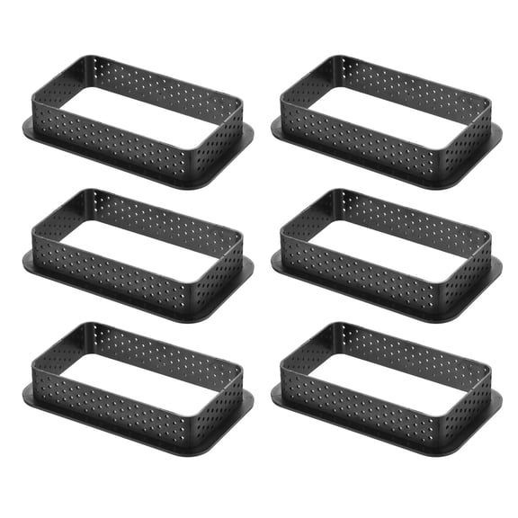 Uxcell 6pcs Perforated Cake Mousse Ring, Rectangle Shape Cake Mold DIY Baking Cutter for DIY Cake Mousse Dessert, Black