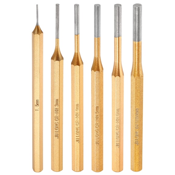 Uxcell 6pcs Pin Punch 1.5/3/4/5/6/7mm 150mm Length Metric Non-marring Alloy Steel Cylindrical Alignment Punch Drive Pin Tools for Automotive Watch Repair Jewelry Craft