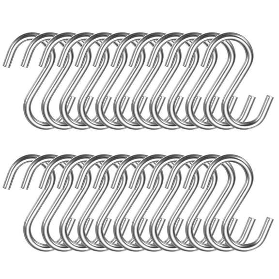 24pcs S Hooks 1.9" Metal Hanging S Shaped Hooks Small S Hanger Closet Rod Hooks for Hanging Kitchen Utensils Cups Plants Jewelry Jeans Clothes Towels Tools Silver