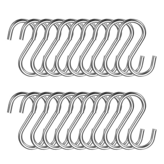 20pcs S Hooks 1.6" Metal Hanging S Shaped Hooks Small S Hanger Closet Rod Hooks for Hanging Kitchen Utensils Cups Plants Jewelry Jeans Clothes Towels Tools Silver