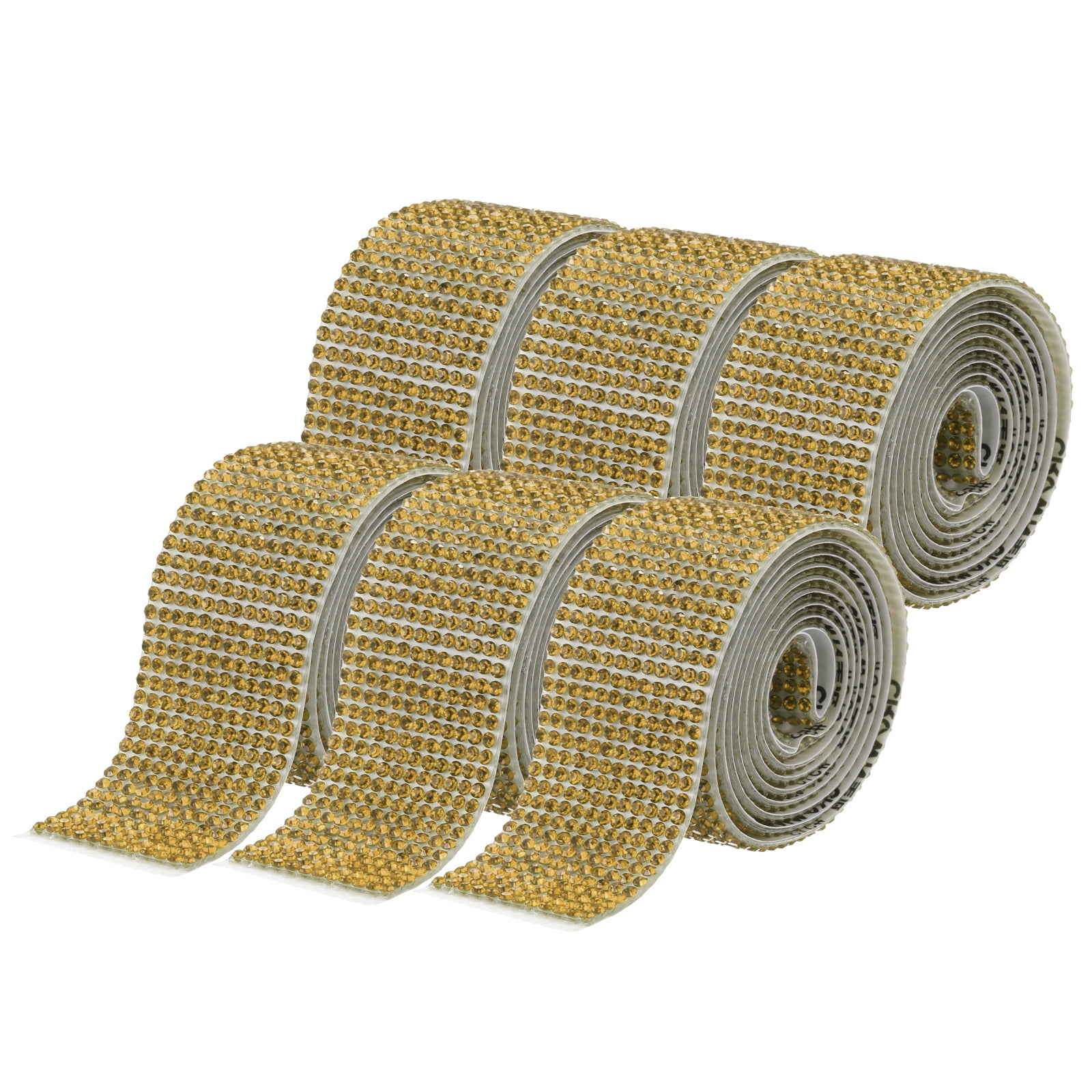 Uxcell 6 Rolls Self-Adhesive Rhinestone Ribbon for DIY Arts Crafts, Mineral Gold