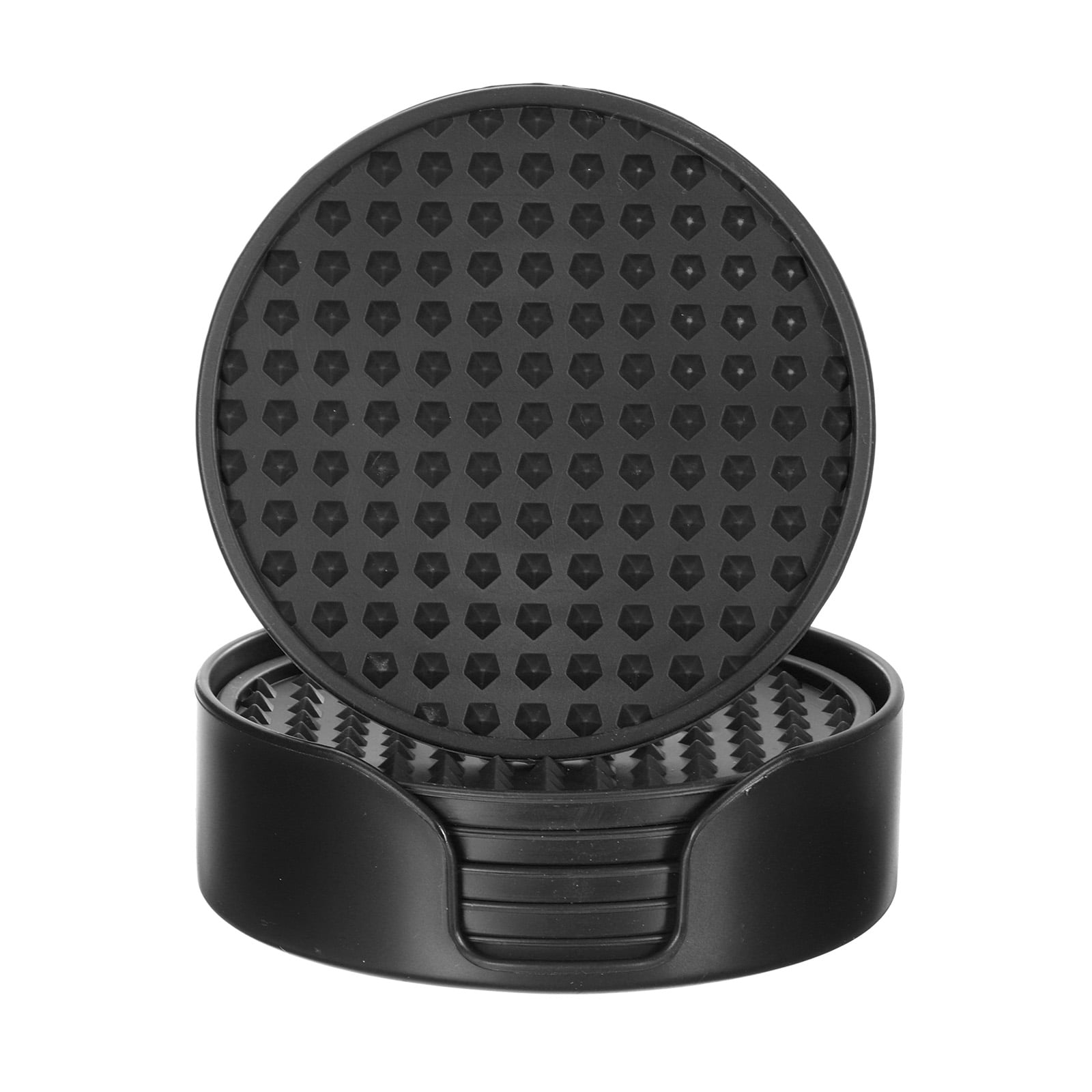 Black Round Non-Slip Silicone Drink Coasters with Holder