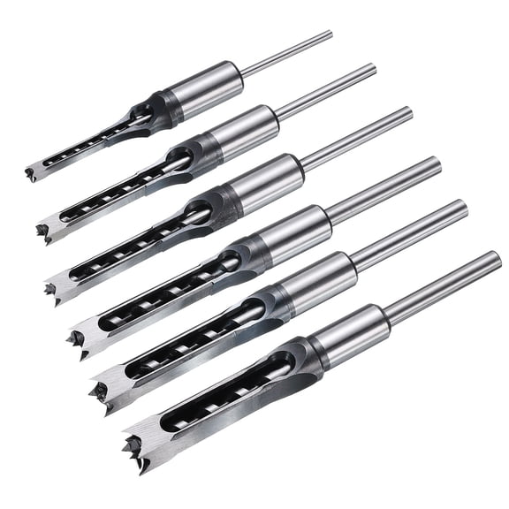 Uxcell 6pcs Square Hole Drill Bit for Wood 1/2", 1/4", 3/8", 5/8", 5/16", 9/16" Chisel Mortiser Tool HSS