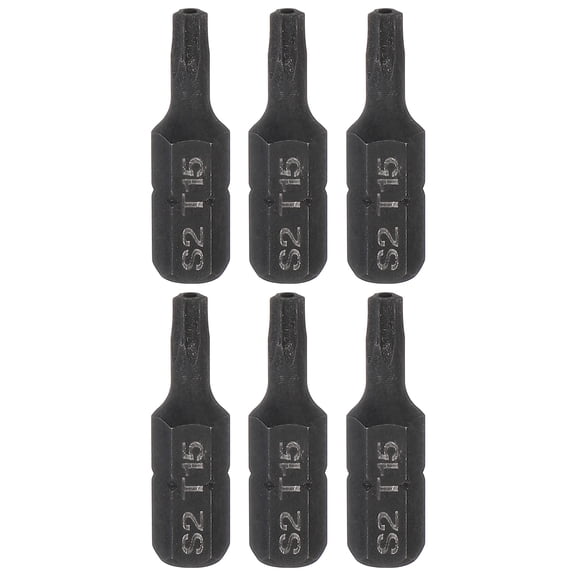 Uxcell 6pcs T15 Torx Screwdriver Bit 1/4" Hex Shank 25mm/1" Length S2 Steel Star 6 Point Head Hex Security Screw Driver Bits with Hole for Impact Electric Screw Driver Power Tools, Black