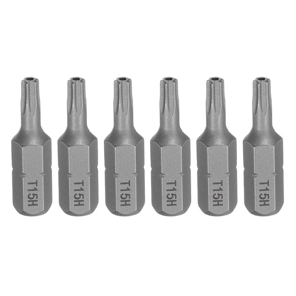 Uxcell 6pcs T15H Torx Screwdriver Bit 1/4" Hex Shank 25mm/1" Length Magnetic Star 6 Point Head S2 Steel Screw Driver Bit with Hole for Precision Repair