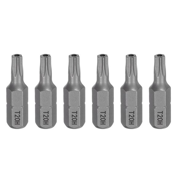 Uxcell 6pcs T20H Torx Screwdriver Bit 1/4" Hex Shank 25mm/1" Length Magnetic Star 6 Point Head S2 Steel Screw Driver Bit with Hole for Precision Repair