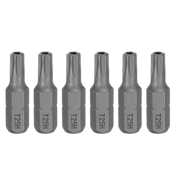 Uxcell 6pcs T25H Torx Screwdriver Bit 1/4" Hex Shank 25mm/1" Length Magnetic Star 6 Point Head S2 Steel Screw Driver Bit with Hole for Precision Repair