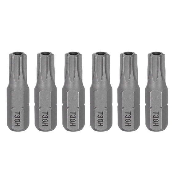 Uxcell 6pcs T30H Torx Screwdriver Bit 1/4" Hex Shank 25mm/1" Length Magnetic Star 6 Point Head S2 Steel Screw Driver Bit with Hole for Precision Repair