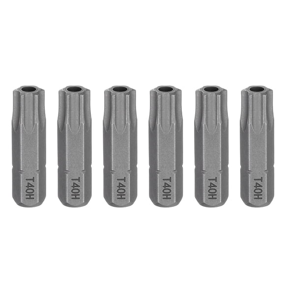 Uxcell 6pcs T40H Torx Screwdriver Bit 1/4" Hex Shank 25mm/1" Length Magnetic Star 6 Point Head S2 Steel Screw Driver Bit with Hole for Precision Repair