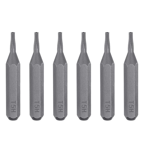 Uxcell 6pcs T5H Torx Screwdriver Bit 5/32" Hex Shank 28mm/1.1" Length Magnetic Star 6 Point Head S2 Steel Screw Driver Bit with Hole for Precision Repair