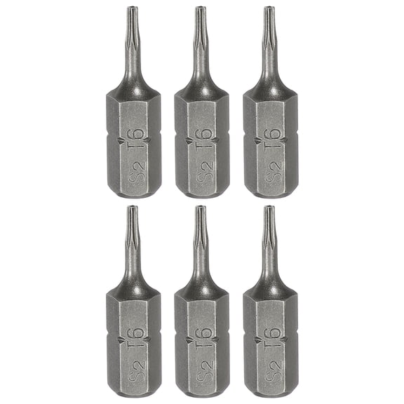 Uxcell 6pcs T6 Torx Screwdriver Bit 1/4" Hex Shank 25mm/1" Length S2 Steel Star 6 Point Head Hex Security Screw Driver Bits with Hole for Impact Electric Screw Driver Power Tools, Grey
