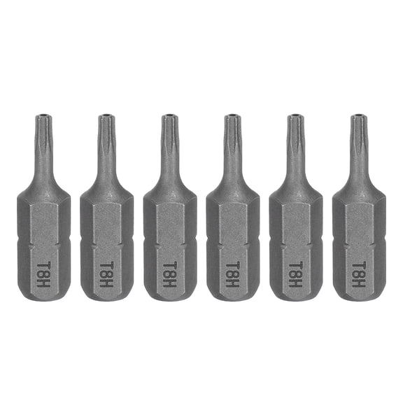 Uxcell 6pcs T8H Torx Screwdriver Bit 1/4" Hex Shank 25mm/1" Length Magnetic Star 6 Point Head S2 Steel Screw Driver Bit with Hole for Precision Repair