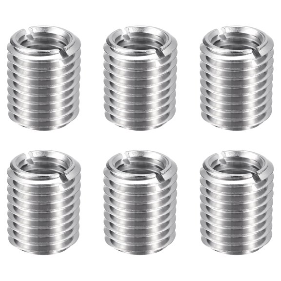 Uxcell 6pcs Thread Repair Inserts M16 x 2 Male to M12 x 1.75 Female Thread 20mm Long Stainless Steel Reducing Nuts Metric Self Tapping Sleeves