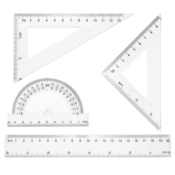 Uxcell 6pcs Triangular Ruler Set 15/30cm Plastic Metric Inch Ruler Geometric Protractor Triangle Ruler Engineering Scale